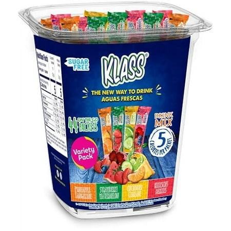 Klass Aguas Frescas Cucumber Limeade  Strawberry Watermelon  Pineapple Tangerine  & Hibiscus Berries Variety Pack Drink Mix (44 on the Go Stick Packs)