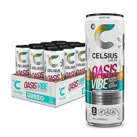CELSIUS Sparkling Oasis Vibe  Functional Essential Energy Drink  12 Fl Oz (Pack of 12)