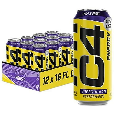 C4 Energy Carbonated Zero Sugar Energy Drink  Pre Workout Drink + Beta Alanine  Purple Frost  16 Fl Oz (Pack of 12)