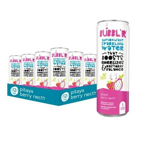 BUBBL R Pitaya Berry Nect R  Antioxidant Sparkling Water with Natural Caffeine  0g Sugar  Gluten Free  All Natural Flavors  12 Fl Oz Cans  12 Count