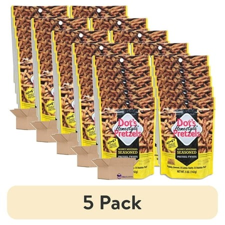 (5 Pack) Dot S Pretzels Honey Mustard Seasoned Pretzel Twists Value Pack Bundle | 5 Ounce | Pack of 10
