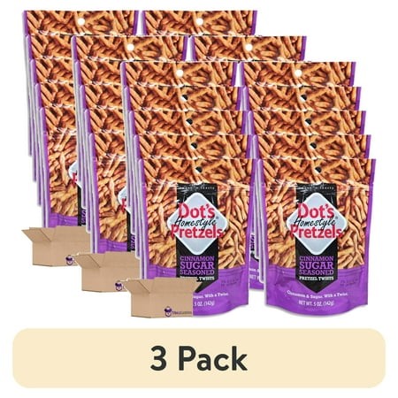 (3 Pack) Dot S Pretzels Cinnamon Sugar Seasoned Pretzel Twists Value Pack | Bundled by Tribeca Curations | 5 Ounce | Pack of 10