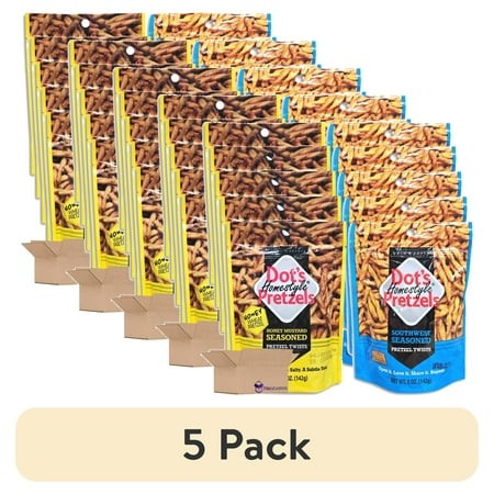 (5 Pack) Dot S Pretzels Honey Mustard & Southwest Seasoned Pretzel Twists Combo Value Pack | Bundled by Tribeca Curations | 5 Ounce | Pack of 10