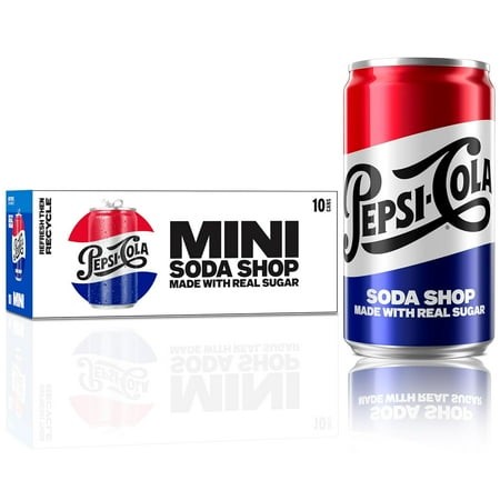 Pepsi Real Sugar Soda  Mini Cans  7.5oz Mini Cans  (10 Pack)  Cola  Soda Pop (Packaging May Vary)