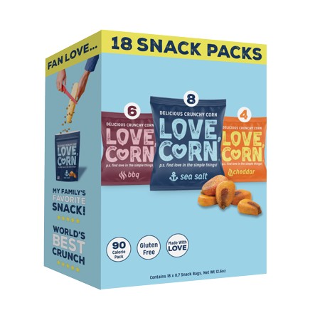 LOVE CORN Variety Pack | Sea Salt  BBQ  Cheezy | 0.7oz  18 Bags | Non-GMO  Gluten-Free  Plant Based  Vegan  Low-Sugar