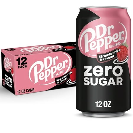 Dr Pepper Zero Sugar Strawberries and Cream Soda Pop  12 Fl Oz  12 Pack Cans