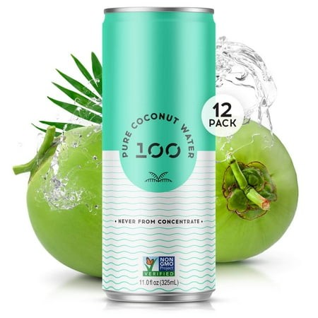 100 Coconuts Pure Coconut-100% Pure Coconut Water - Low Calorie All-Natural Drink with Electrolytes - Naturally Sweet  No Preservatives - Non-GMO  11 