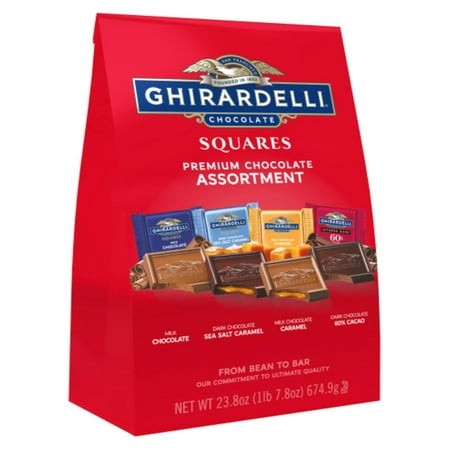 GHIRARDELLI Premium Chocolate Assortment - Milk  Dark  Sea Salt  Caramel and 60% Cacao Squares  23.8 Oz Bag