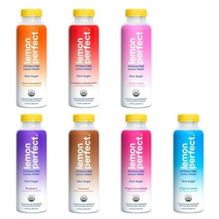 Lemon Perfect Hydrating Lemon Water 15.2oz  Zero Sugar  Variety Pack (7 Flavors: Blueberry  Coconut  Dragon Fruit Mango  Original Lemon  Peach Raspber