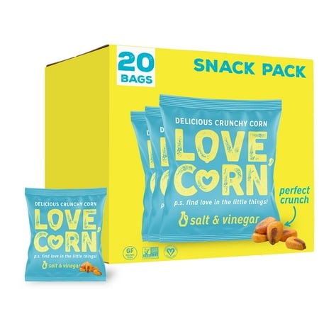 LOVE CORN Salt & Vinegar 0.7oz X 20 Bags - Delicious Crunchy Corn - Healthy Family Snacks - Gluten Free  Kosher  NON-GMO - Alternative for Chips  Nuts