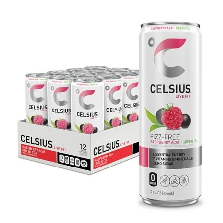 CELSIUS Raspberry Acai Green Tea  Functional Essential Energy Drink 12 Fl Oz (Pack of 12) Packaging May Vary