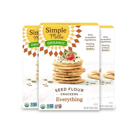 Simple Mills Organic Seed Crackers  Everything - Gluten Free  Vegan  Healthy Snacks  Paleo Friendly  4.25 Ounce (Pack of 3)