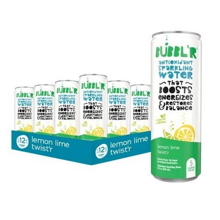 BUBBL R Lemon Lime Twist R  Antioxidant Sparkling Water with Natural Caffeine  0g Sugar  Gluten Free  All Natural Flavors  12 Fl Oz Cans  12 Count
