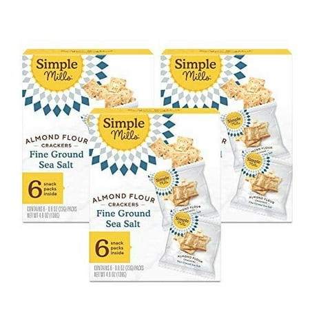 Simple Mills Almond Flour Crackers  Fine Ground Sea Salt Snack Packs - Gluten Free  Vegan  Healthy Snacks  4.9 Ounce (Pack of 3)