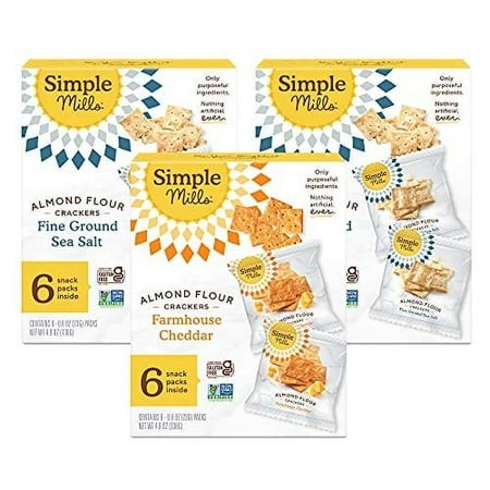 Simple Mills Almond Flour Crackers  Snacks Variety Pack (Fine Ground Sea Salt and Farmhouse Cheddar) - Gluten Free  Healthy Snacks  Plant Based  4.9 O