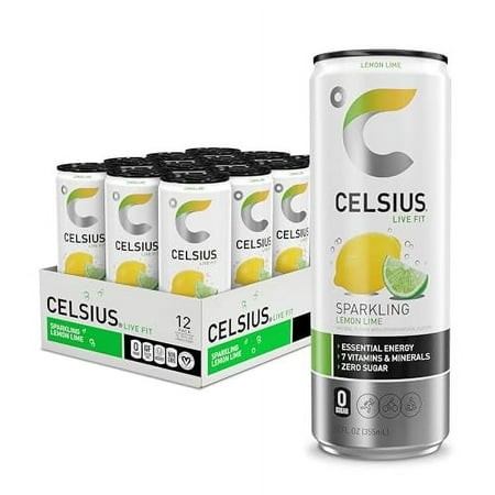 CELSIUS Sparkling Lemon Lime  Functional Essential Energy Drink  12 Fl Oz (Pack of 12)