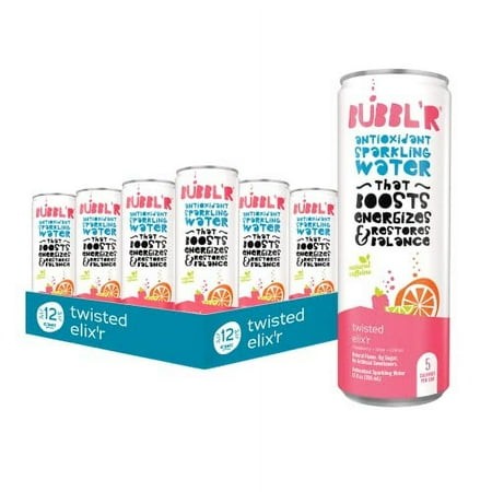 BUBBL R Twisted Elix R  Antioxidant Sparkling Water with Natural Caffeine  0g Sugar  Gluten Free  All Natural Flavors  12 Fl Oz Cans  12 Count