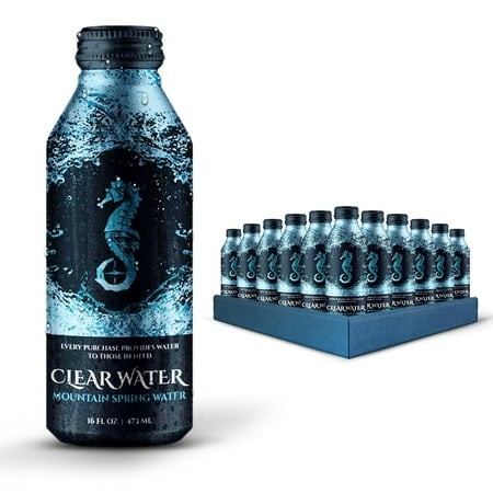 Clear Water  Mountain Spring Water in a BPA Free  Eco-Friendly  and Infinitely Recyclable 16 Oz. Resealable Aluminum Bottle  Naturally Alkaline with E