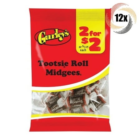 12x Bags Gurley S Tootsie Roll Midgees Candy - 1.75oz