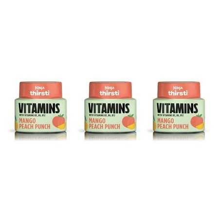 Ninja Thirsti Flavored Water Drops  VITAMINS with Vitamins B3  B6  B12  Mango Peach Punch  3 Pack  Zero Calories  Zero Sugar  2.07 Fl Oz  Makes 17  12