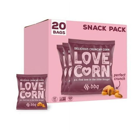 LOVE CORN BBQ 0.7oz X 20 Bags - Delicious Crunchy Corn - Healthy Family Snacks - Gluten Free  Kosher  NON-GMO - Alternative for Chips  Nuts  Crackers 