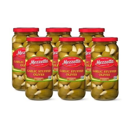Garlic Stuffed Olives | Non-GMO  Gluten Free  Keto | 10 Ounce Dr Wt Jar (Pack of 6)