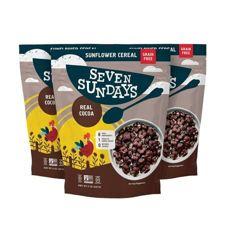 Sunflower Cereal  Real Cocoa  8 Oz Bag (Pack of 3)  Grain & Gluten Free  5g Upcycled Protein  1g Added Sugar  Crunchy Chocolate Snack