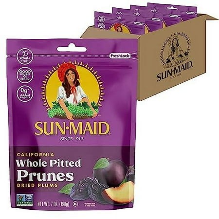 Sun-Maid California Sun-Dried Whole Pitted Prunes - (4 Pack) 7 Oz Resealable Bag - Dried Plums - Dried Fruit Snack for Lunches  Snacks  and Natural Sw