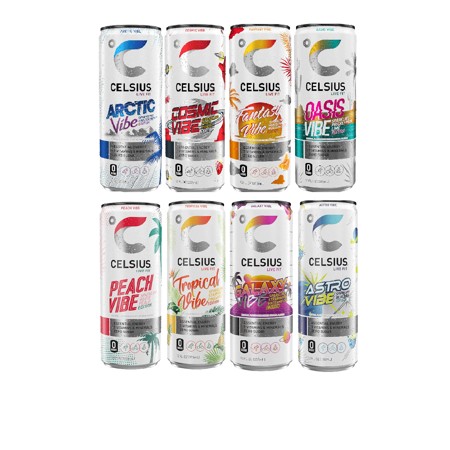 CELSIUS Sparkling Functional Essential Energy Drink Variety Pack  12 Fl Oz (Arctic Vibe  Astro Vibe  Cosmic Vibe  Fantasy Vibe  Galaxy Vibe  Oasis Vib