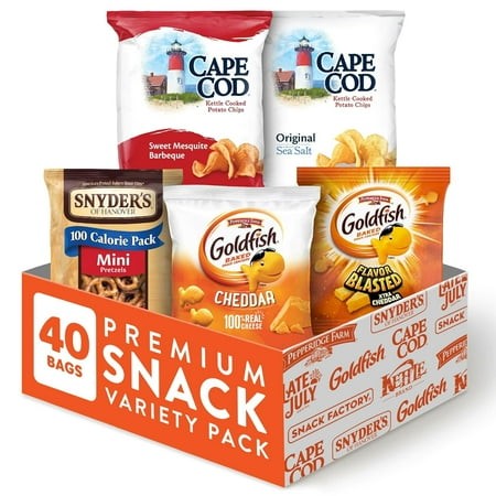 Goldfish Crackers  Pretzels  and Cape Cod Potato Chips Premium Snack Variety Pack for Adults and Kids  40 Count