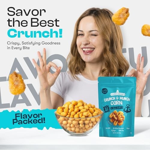 Three Amigos Crunch & Munch Corn Sea Salt Original Flavor, Suger Free, 100% Vagan, Peanut Free Non-GMO (All Natural Ingredients) Guilt-Free Snacking T thumbnail