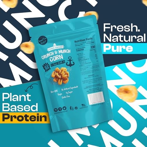 Three Amigos Crunch & Munch Corn Sea Salt Original Flavor, Suger Free, 100% Vagan, Peanut Free Non-GMO (All Natural Ingredients) Guilt-Free Snacking T thumbnail
