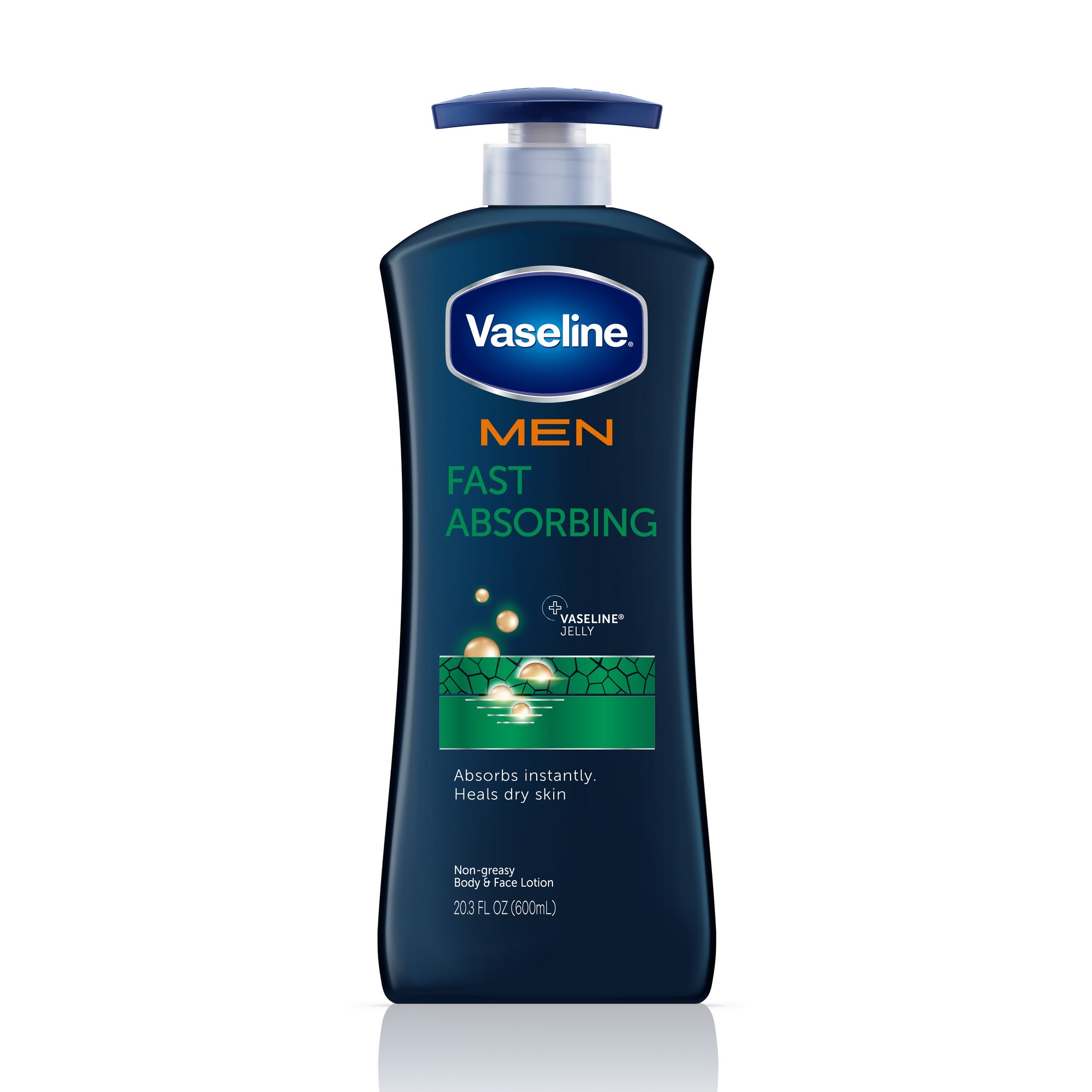 Vaseline Men Fast Absorbing 3-in-1 Face  Hands & Body Lotion for Men  for Dry Skin  Absorbs in Just 15 Seconds for Moisturized Skin  20.3 Fl Oz