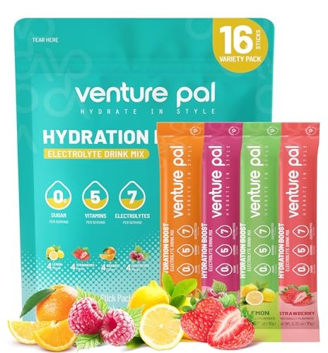 Venture Pal Sugar Free Electrolyte Powder Packets - Liquid Daily IV Drink Mix for Rapid Hydration & Party Recovery | 5 Vitamins & 7 Electrolytes| Keto