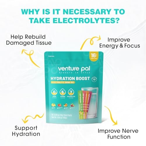 Venture Pal Sugar Free Electrolyte Powder Packets - Liquid Daily IV Drink Mix for Rapid Hydration & Party Recovery | 5 Vitamins & 7 Electrolytes| Keto thumbnail