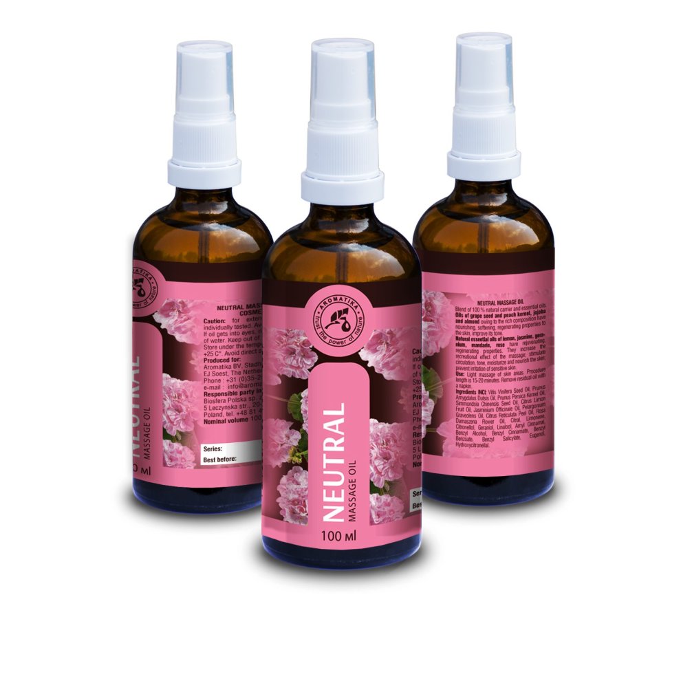 Massage Oil 100ml - 100% Natural Oils W/Jojoba - Sweet Almond - Lemon - Jasmine - Geranium - Mandarin - Rose - Neutral Massage Oil - Glass Bottle -... thumbnail
