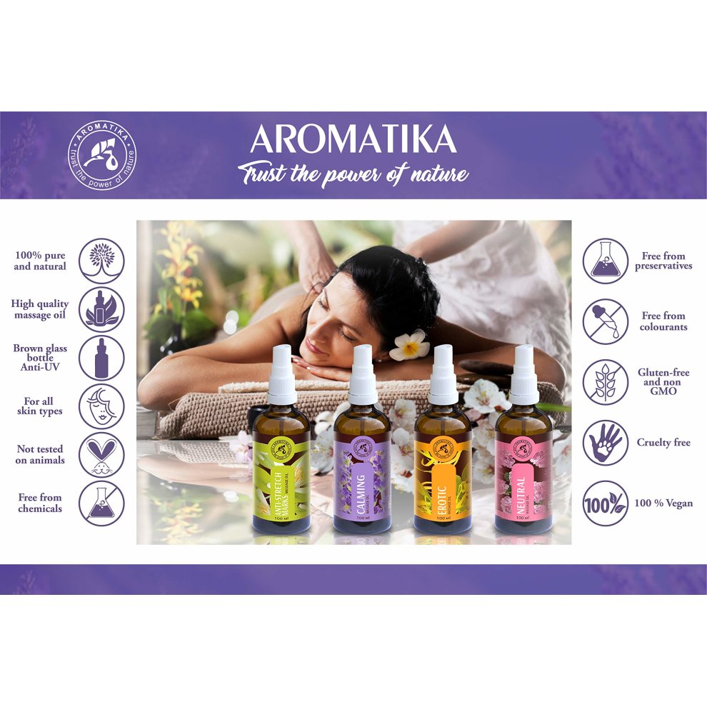 Massage Oil 100ml - 100% Natural Oils W/Jojoba - Sweet Almond - Lemon - Jasmine - Geranium - Mandarin - Rose - Neutral Massage Oil - Glass Bottle -... thumbnail