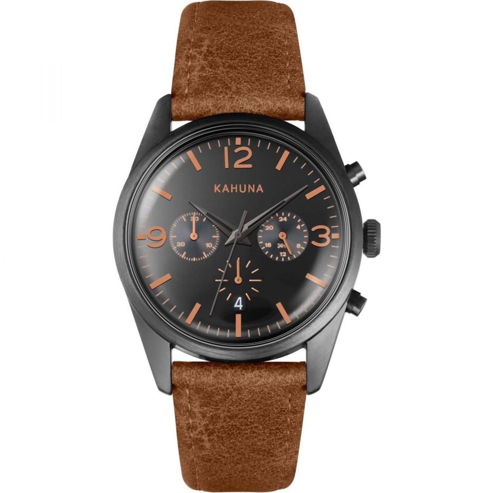 Kahuna Mens Gents Wrist Watch Black Face Brown Strap KCS-0012G