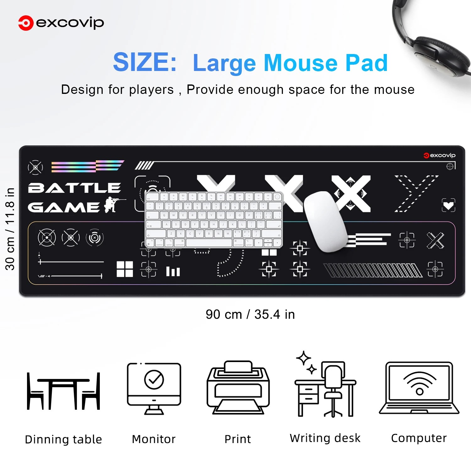 EXCO Gaming Mouse Pad Large Extended Keyboard Mousepad with Stitched Edge Non-Slip Rubber Base thumbnail