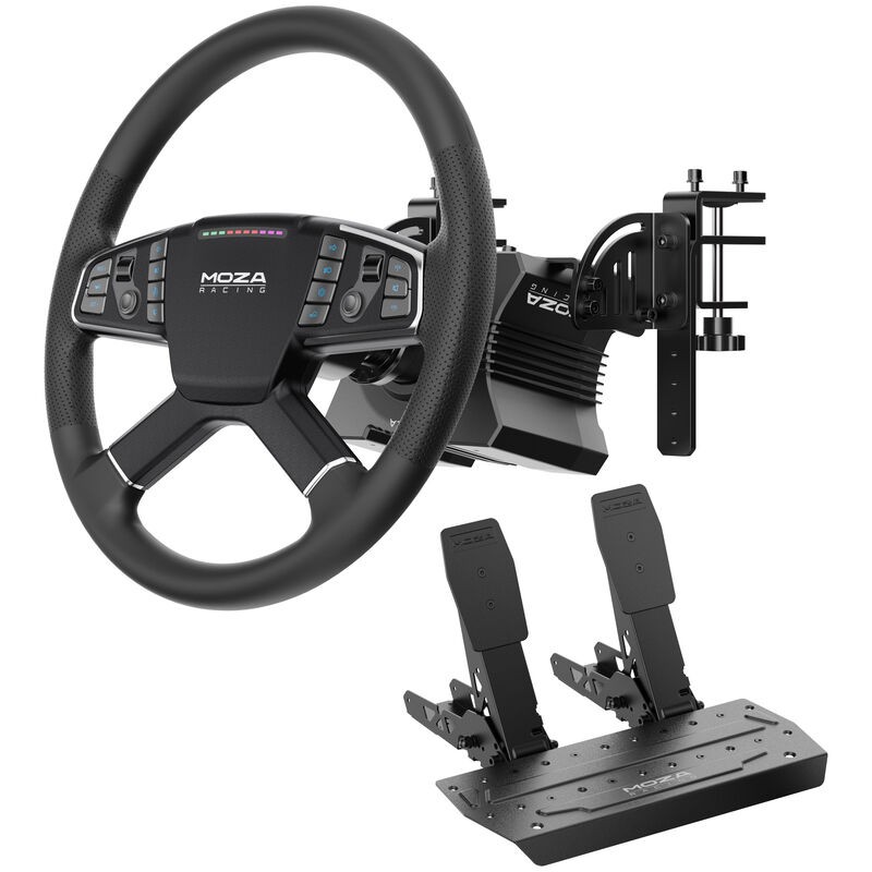 MOZA Truck Driving Simulator Bundle (R5 Base+TSW Truck Wheel+SR-P Lite Two Pedal+Truck Clamp)