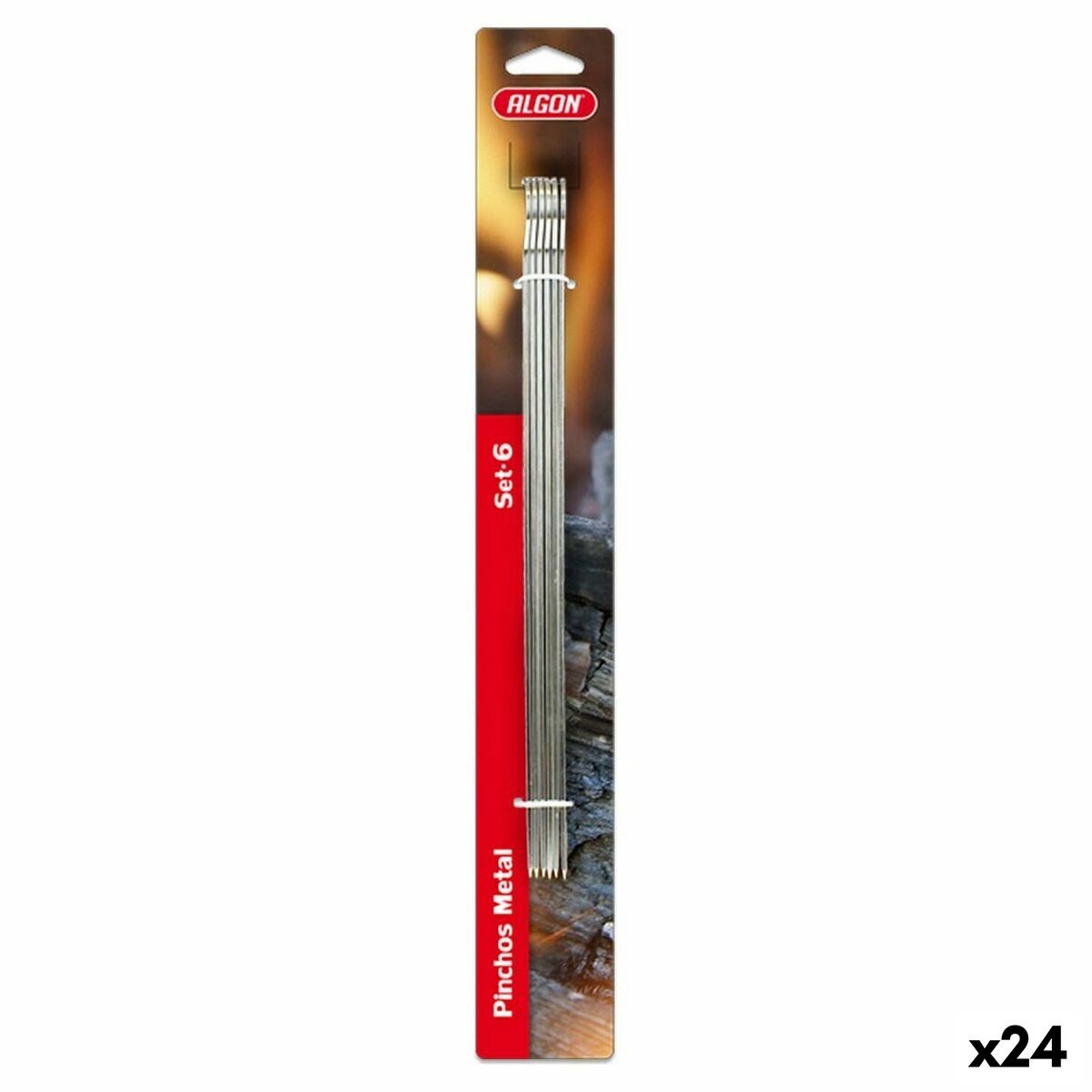 Barbecue Skewer Set Algon Metal 6 Pieces (24 Units) (35 X 2,5 Mm)