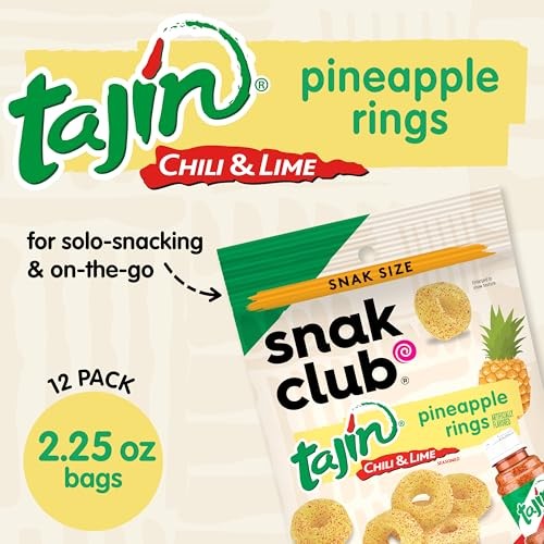 Snak Club Pineapple Rings, Tajin Chili & Lime Seasoned, Sweet and Spicy Gummy Candy, Mild in Heat Bold in Flavor, Low-Fat, Vegan, Gluten-Free Snack, S thumbnail