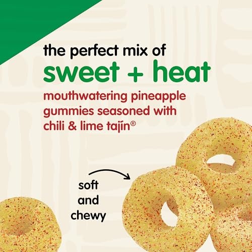 Snak Club Pineapple Rings, Tajin Chili & Lime Seasoned, Sweet and Spicy Gummy Candy, Mild in Heat Bold in Flavor, Low-Fat, Vegan, Gluten-Free Snack, S thumbnail