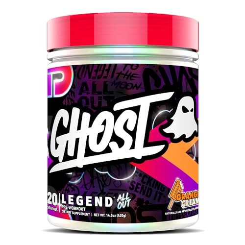 GHOST Legend All Out Pre-Workout Powder, Orange Cream - 20 Servings - Pre-Workout Supplement for Men & Women - Energy & Pumps - Caffeine, L-Citrulline