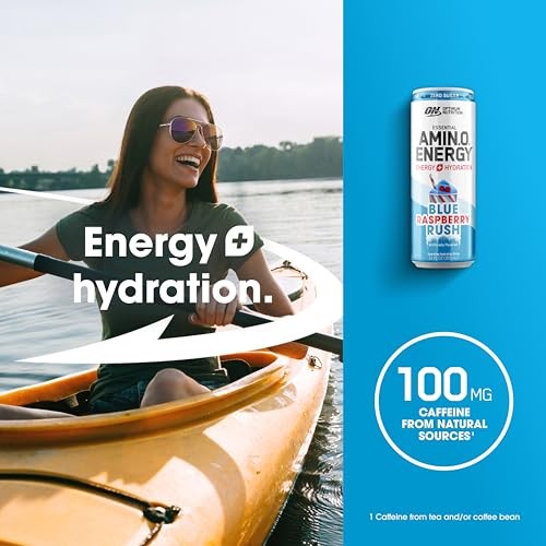 Optimum Nutrition Amino Energy Sparkling Hydration Drink, Electrolytes, Caffeine, Amino Acids, BCAAs, Sugar Free, Blue Raspberry Rush, 12 Fl Oz, 12 Pa thumbnail