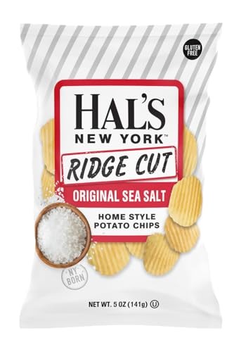 Hal's New York Ridge Cut Home Style Potato Chips, 5oz (Pack of 12, Sea Salt)