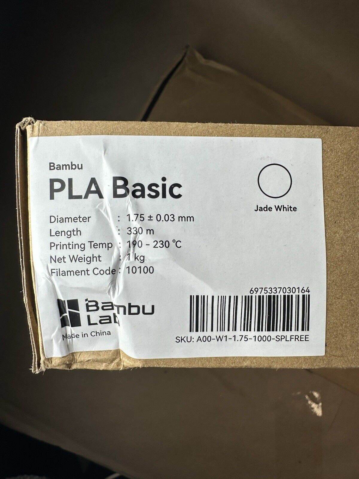 Bambu Lab PLA Basic Filament Refill Pack - Jade White 1kg - 1.75mm - Entry Level - Smooth Surface Finish - 10100 [A00-W1-1.75-1000-SPLFREE] thumbnail