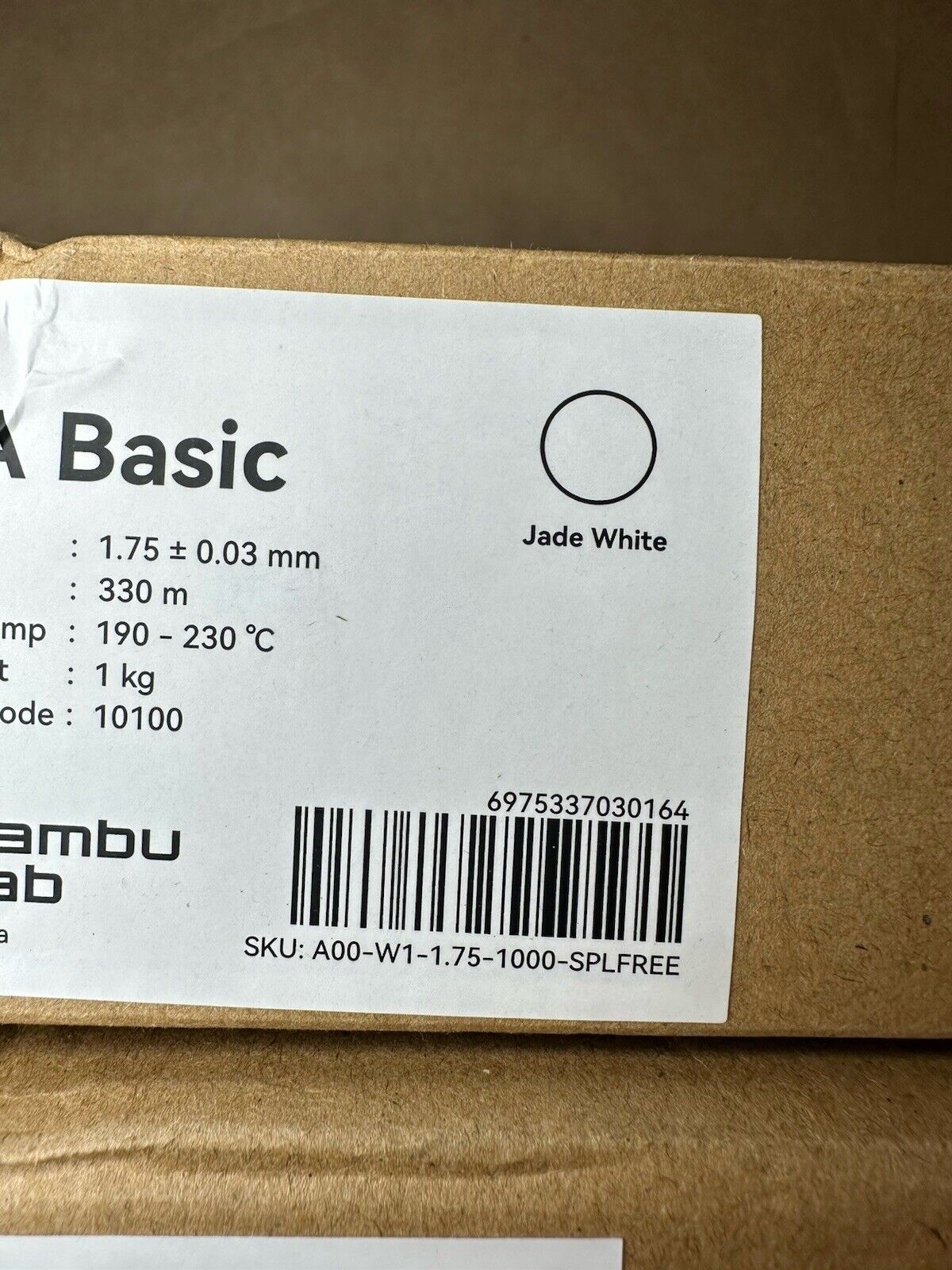 Bambu Lab PLA Basic Filament Refill Pack - Jade White 1kg - 1.75mm - Entry Level - Smooth Surface Finish - 10100 [A00-W1-1.75-1000-SPLFREE] thumbnail