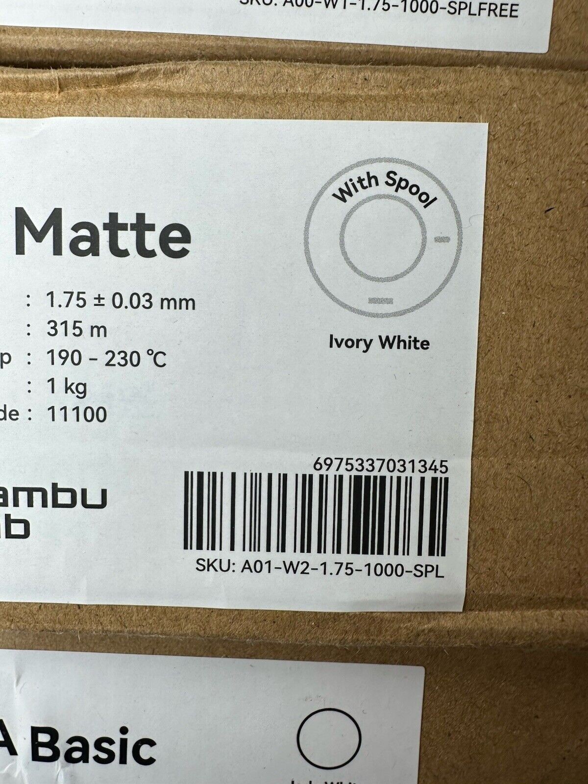 Bambu Lab PLA Basic Filament Refill Pack - Jade White 1kg - 1.75mm - Entry Level - Smooth Surface Finish - 10100 [A00-W1-1.75-1000-SPLFREE] thumbnail