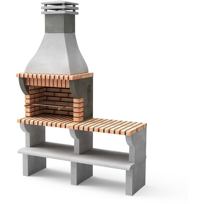 Movelar - Barbecue Préfabriqué à Bois Et Charbon De Bois Modèle Maipu Xl Avec 1 Support Latéral (Gris, Orange - 635 X 165 X 58 Cm) Ref : 3535/2